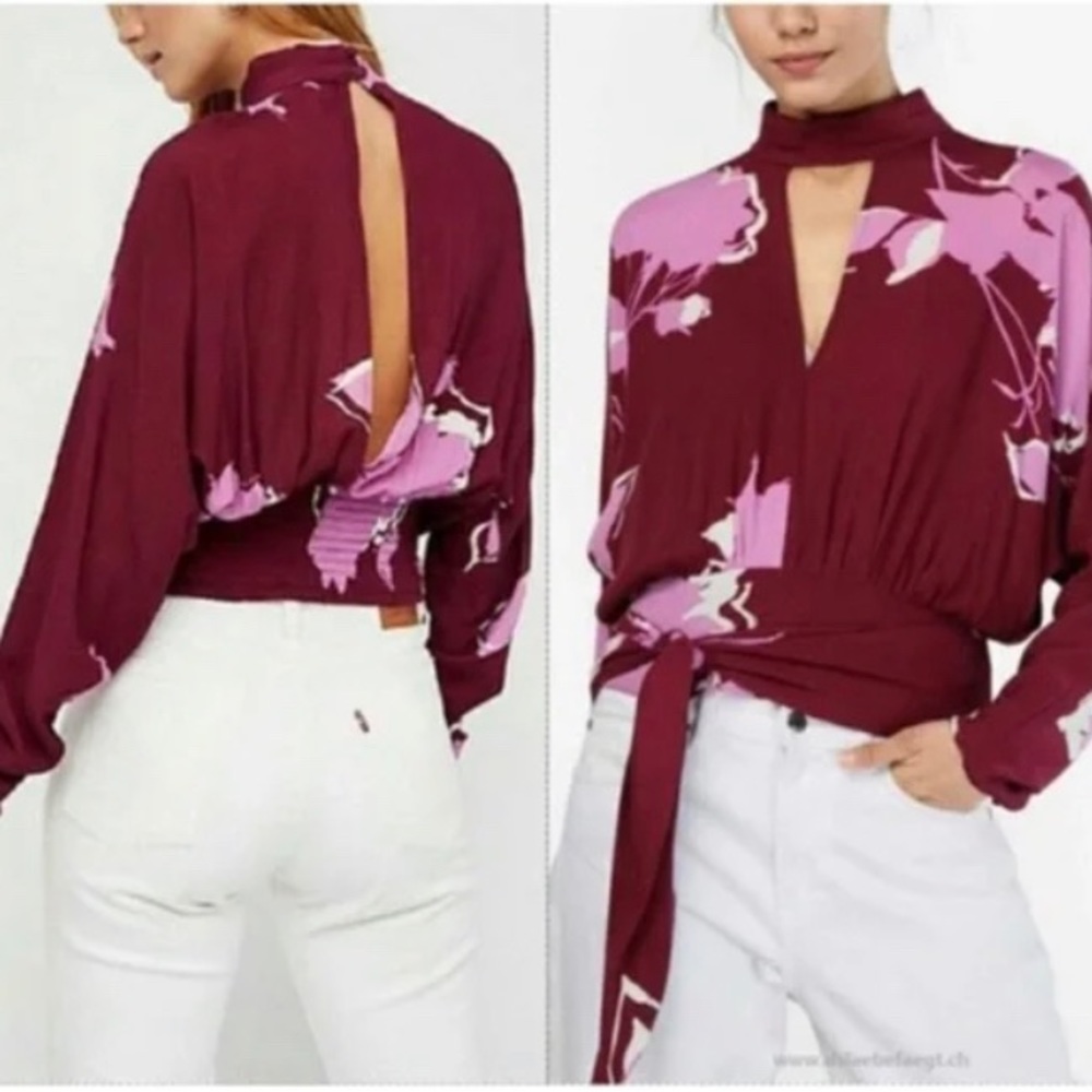 Free People Say You Love Me Floral-Print Keyhole Top